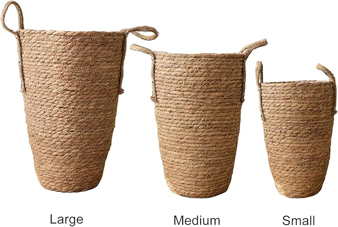 Wnvivi Grass Woven Flower Basket,Rustic Rattan Flower Pot with Plastic Liner,Seagrass Garden Planter Basket,Handwoven Storage Container (L)