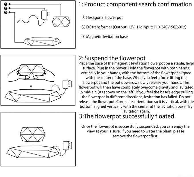 Levitating Plant Pot, Magnetic Levitation Flower Pot,Hexagon Suspension Floating Plant Pot,Automatic 360° Rotation,Magnetic Levitation Suspension Floating Pot(Marble)