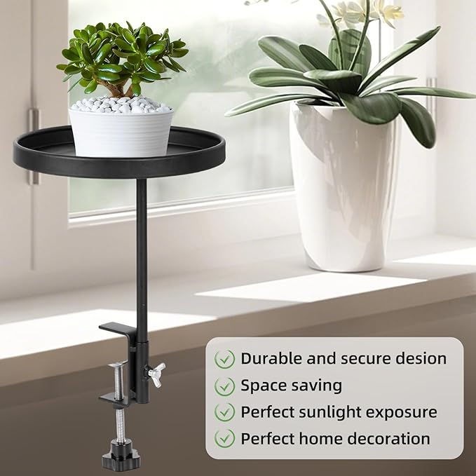 AQQHSAIN 2 Pcs Windowsill Clamp Tray Adjustable Metal Window Plant Shelves Stand Holder 7.9inch Window Planter Floating Shelves Windowsill Extension Tray for Indoor Plants Home Display Decor (Black)