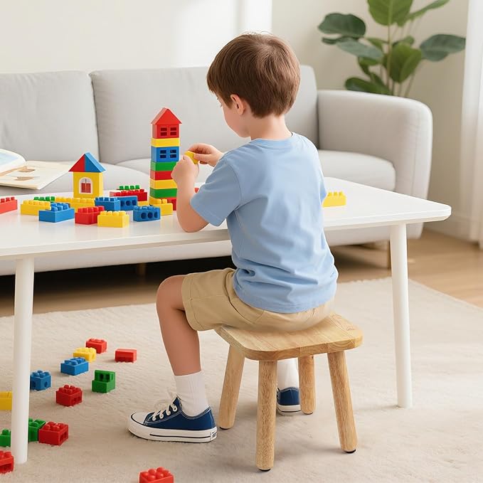 Solid Wood Step Stool 9.3" - 300lbs Capacity Plant Stand Indoor, Smal Stools to Sit on, Multi-Use Footstool for Bathroom/Bedroom/Kitchen（Natural Color）