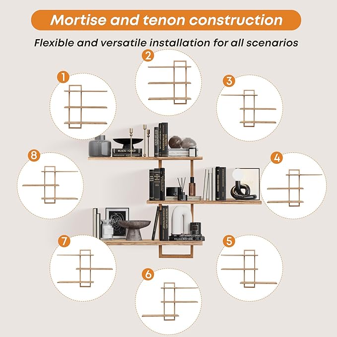 3 Tier Wall Shelves,Decorative Floating Shelf for Wall,Plants Photo Shelf Storage Display Shelving Wood for Living Room Bedroom Kitchen Home Office Decor,Modern,Large,22 Inch(Carbonized Black)