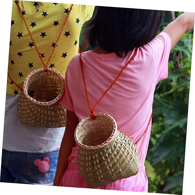 Zerodeko 1pc Bamboo Basket Seagrass Basket Woven Baskets Rustic Wicker Vase Rattan Plant Container Round Storage Basket French Bucket Vase Basket for Fruit Woven Flower Container Fruit Vase
