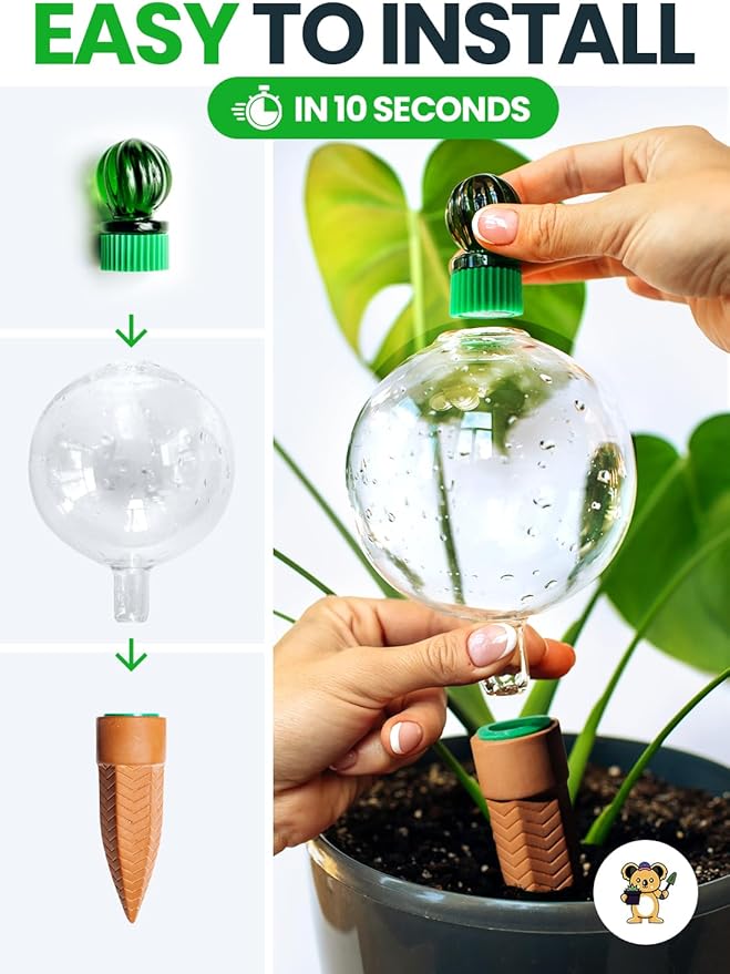 16 Oz Plant Watering Globes for Indoor Plants with Terracotta Self Watering Planter Insert - Premium XL Glass Hand-Blown Globe - Automatic Indoor Planter Waterer, Gift Idea for Gardeners [1, Clear]
