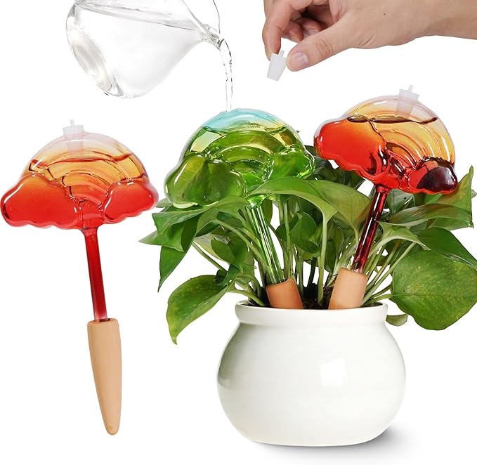 3 Pcs Plant Watering Globes Rainbow Cloud,Self Watering Globes with Watering Spikes,Self Watering Planter Insert for Travel Vacation,Glass Watering Bulbs for Indoor & Outdoor Plant