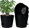 YNNICO 12 Inches Indoor Self Watering Planters with Drainage Holes and Saucers, 4 Pack (Black)