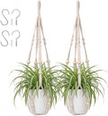 Macrame Plant Hanger 23", Set of 2 No Tassel Hanging Plant Holder Indoor, Sturdy Flower Pot Holder with 4 Hooks - Ivory (Pot NOT Included)