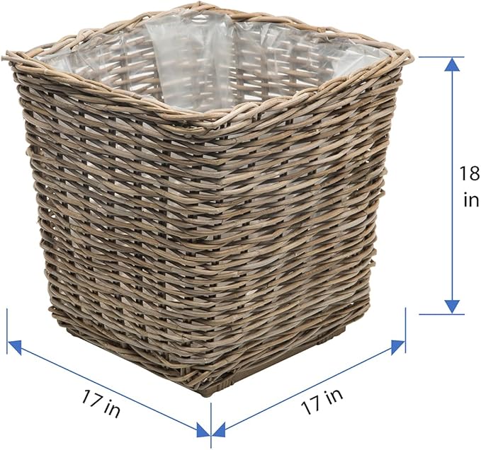 Kouboo Planter Woven Rattan Indoor Outdoor with Drainage Holes Tall Cute Pots Square for Olive Tree Large