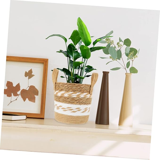 Basket Houseplant Pots Pots for Indoor Plants Indoor Rattan Seagrass Baskets for Storage Wood Seagrass Container Decorate