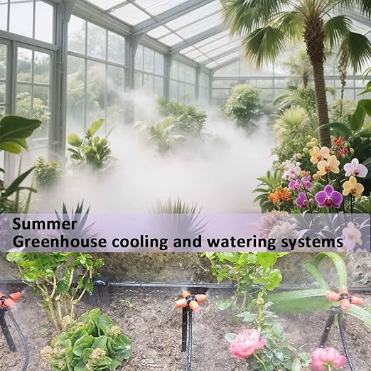 Drip Irrigation Kit Automatic Watering System with Water Timer 64FT 1/4 Tubing and 12 Rain Spray Watering Nozzles in 4 Directions for Potted Plants Yard Lawn Juvenile Plants Greenhouse Mist