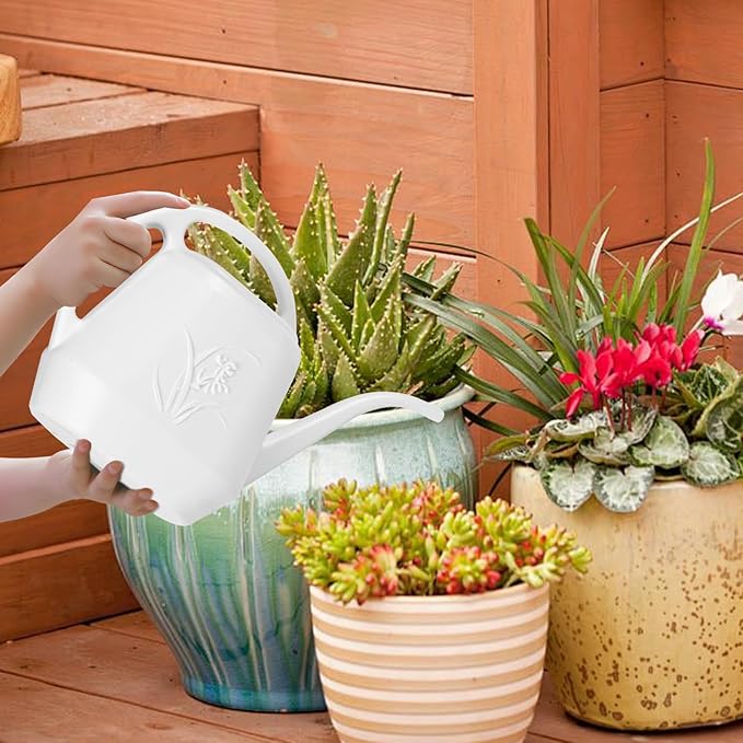 Plastic Watering Can - for Indoor and Outdoor Home Garden Plants - with Long Spout - White - 1/2 Gallon