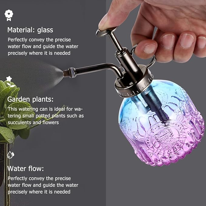 UPKOCH Vintage Glass Plant Mister Indoor Spray Bottle, Blue Purple Small Misting Watering Can for Orchid Succulents, Decorative Sprayer