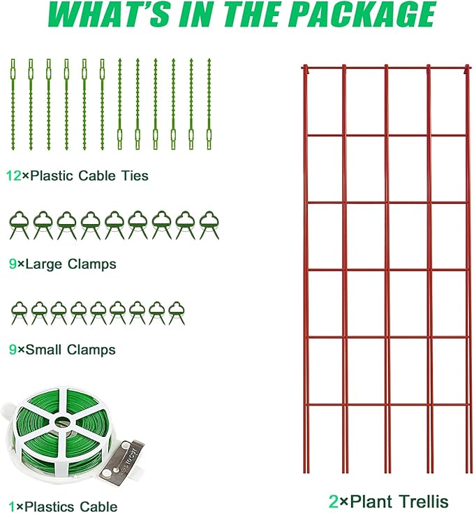 DoCred Cucumber Trellis, 2 Pack Foldable A Frame Trellis for Raised Bed Climbing Plants, Vegetables, Includes Plant Support Clips, Twist Ties, Plastic Ties- Made from PVC-Coated Steel