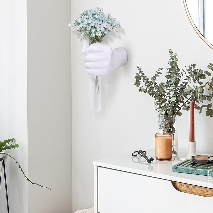Hand Wall Vase, White Hand Sculpture for Kinetic Art,Unique Wall Spooky Hand Decor, Hanging Vase for Unique Decoration in Living Rooms, Entrance and Room,Palmistry vase Statue (White)