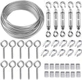 TooTaci Turnbuckle Wire Tensioner Kit, 100ft 1/16 Vinyl Coated Stainless Steel Wire Rope Cable with M5 Turnbuckles for Curtain, Garden Trellis, Picture, String Lights Hanging, Climbing Plants Outdoor