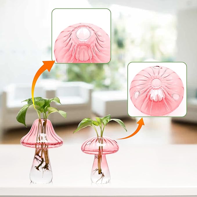 Mushroom Glass Vase Propagation Stations Flower Vases Home Decor Mushroom Planter Cute Vases Garden Decoration Set of 2
