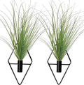Hanging Planters with Artificial Plants, 2pcs Diamond Shape Metal Hanging Vase with Artificial Shrubs Wheat Grass Greenery Indoor Plants Holder Wall Decor for Home Living Room Bedroom Office (Black)