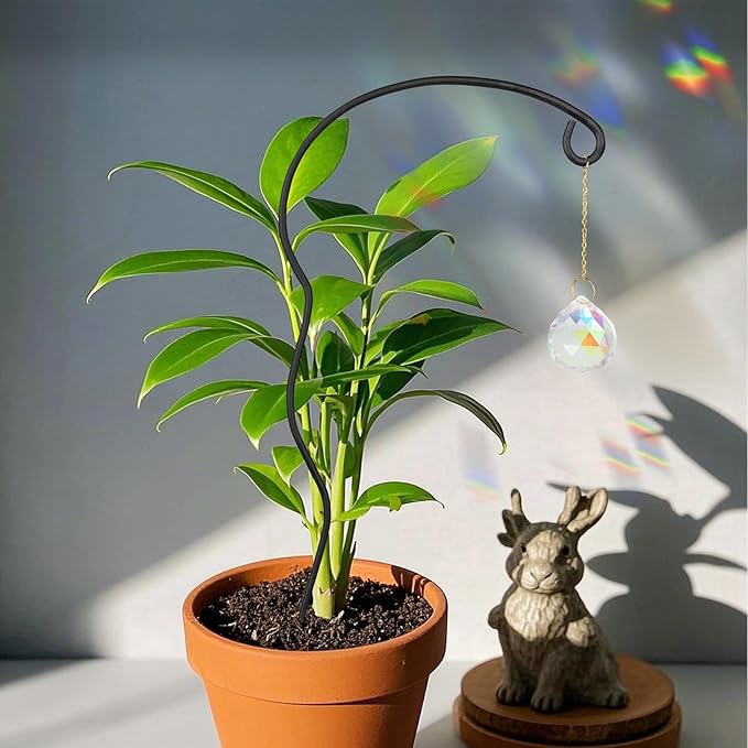 Plant Trellis for Potted Plants with Colorful Crystal Suncatcher, 17.5 Inch Metal Plant Stakes for Indoor Plant Accessories Indoor for Home Garden,Plant Lover Gift (Black)