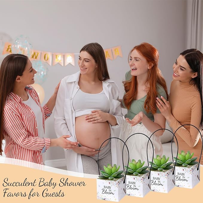 Soaoo 60 Pcs Succulent Baby Shower Favors Bulk Grow Succulents Wrap Bags with Handles Baby in Bloom Plants Paper Pots Gift Boxes Decorations Supplies Plants not Included Fits 2 Inch Pots (Wildflower)