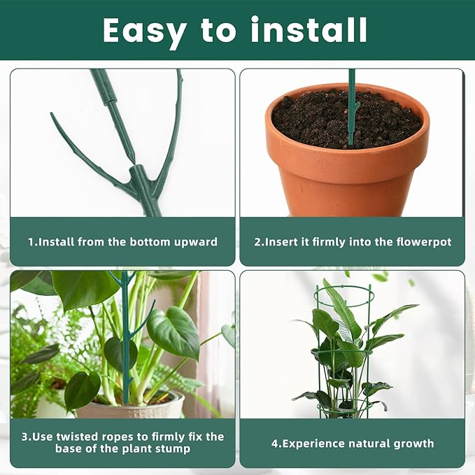 Decorative Stackable Twig, Plant Support Frame & Cage Support Rings, Plant Holder Stick Moss Pole, Twig Trellis with 10 Poles for Indoor Outdoor and Potted Plants Flower Other Climbing Plants ﻿