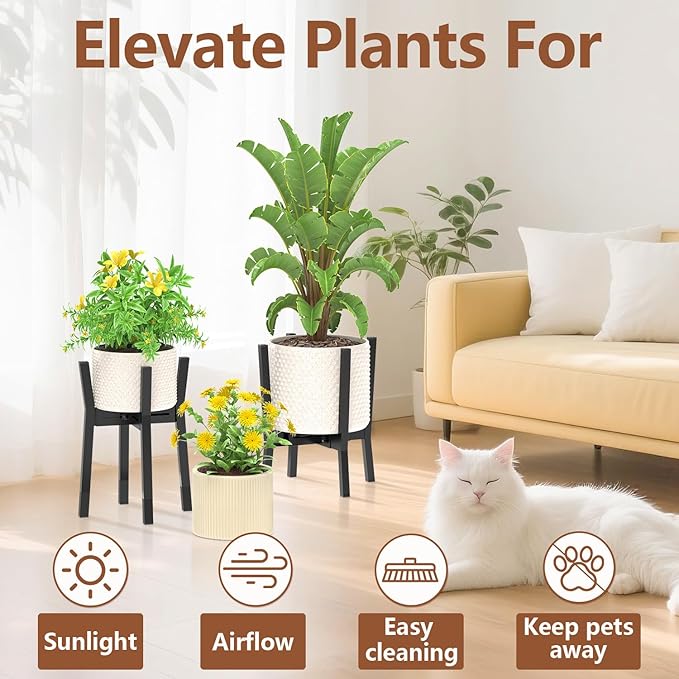 LASZOLA Black Adjustable Plant Stand for Single Large Outdoor Indoor Planters, Heavy Duty Metal Floor Fern Holder Fits 8 to 12 Inch Pots, Elevated Big Flower Stool for Patio – Pot Not Included, 2 Pack
