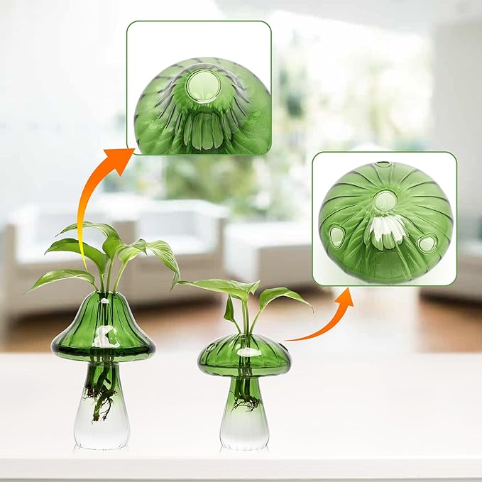 Mushroom Glass Vase Propagation Stations Flower Vases Home Decor Mushroom Planter Cute Vases Garden Decoration Set of 2