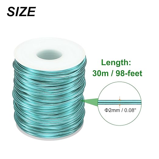 HARFINGTON Bonsai Wire Anodized Aluminum Training Wire Roll 2mm/12 Gauge 98ft Length Bendable Bonsai Tree Wire for Garden, Horticulture, Landscape, Planting, Light Blue