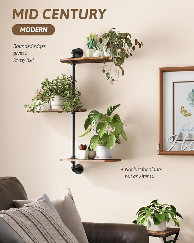 GENTINGBRO Window Plant Shelves 3-Tier Rotating Plant Stand Industrial Window Plant Shelf Wood Wall Mount Decorative Enhanced Indoor Plants Light Exposure Gift Idea for Plant Lovers