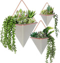 Rtteri 15 PCS Gray Wall Hanging Planter Set with Artificial Succulents, 3 Ceramic Geometric Wall Planters in 3 Sizes, Modern Indoor Decor for Living Room Bathroom Office