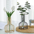 2 Pack Gold Black Table Vase,Metal Frame Geometric Vase Test Tube Clear Glass Vase Hydroponic Plants,Small Bud Vase for Home Farmhouse Office Table Desktop Decor (Gold Black)