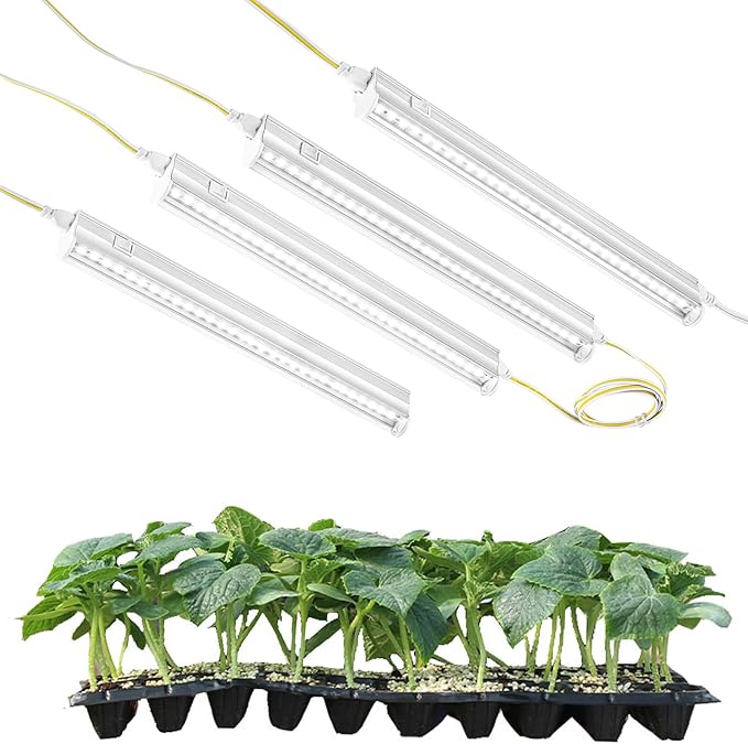 RWNTAO T5 Grow Light for Indoor Plants, 5000K Full Spectrum, 1FT LED Growing Lights Strip with Side Switch, Suitable for Greenhouse Seedlings and Vegetable Planting, Plug and Play, 4 Pack