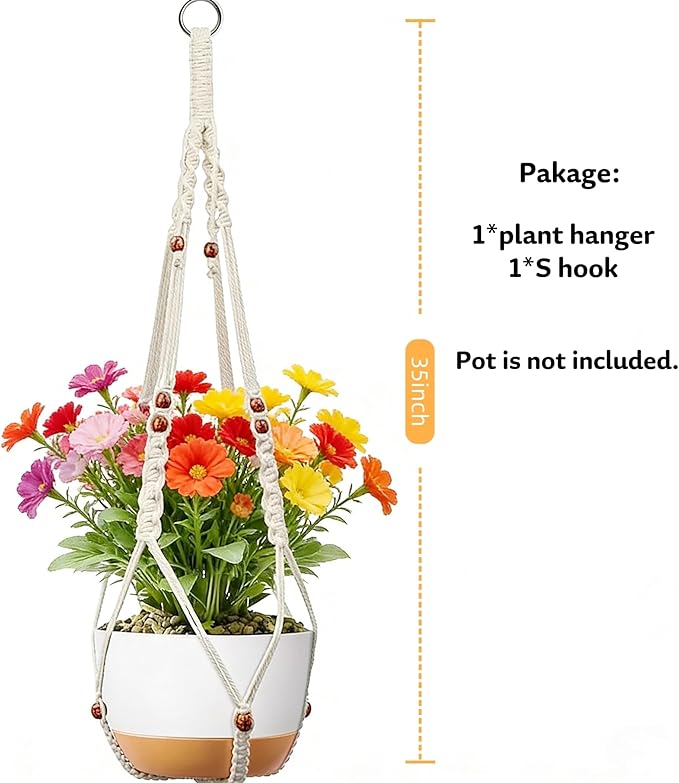 35 inch Macrame Plant Hanger for 5-10 Pot Indoor wall Window Boho Long Crochet White Rope Hanging Planters for Plant Holder Outdoor (Ivory2)