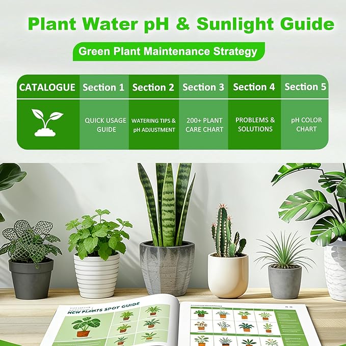 Soil Moisture Meter, Plant Water Monitor, Soil Hygrometer Included 200+ Plants Care Guide, 100 pH Test Strips & Sample Tube, Soil Water Gauge Meter for Garden, Lawn, No Battery Needed (Green)