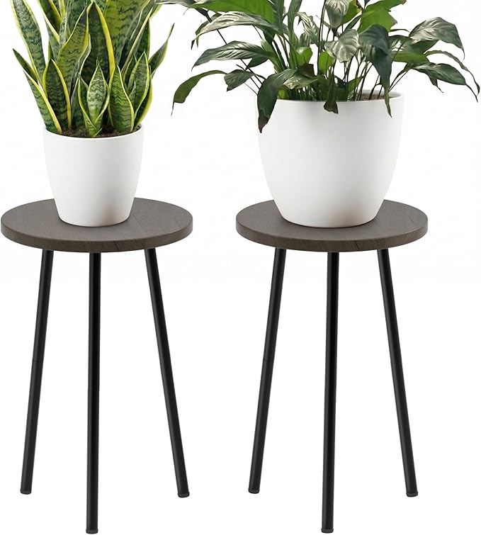 Plant Stand Indoor 2 Pack: Corner Wood 20 Inch Plant Stand Mid Century Modern Decor - Small Round Plant Table for Indoor Plants - Outdoor Plant Holder for Patio Living Room Bathroom Office (Grey Wood)