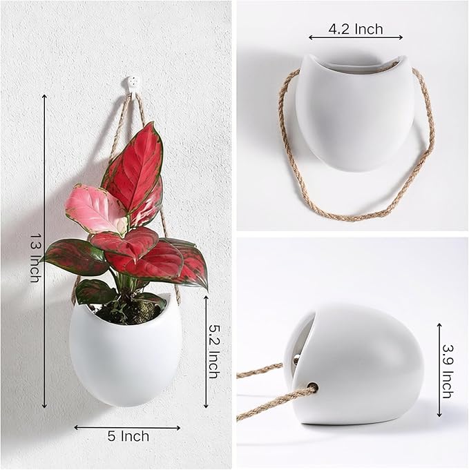 Set of 3 Ceramic Wall Vases - Hanging Pocket Planters for Indoor Plants, Wall Decor for Entryway Hallway Bathroom Living Room Dining Room