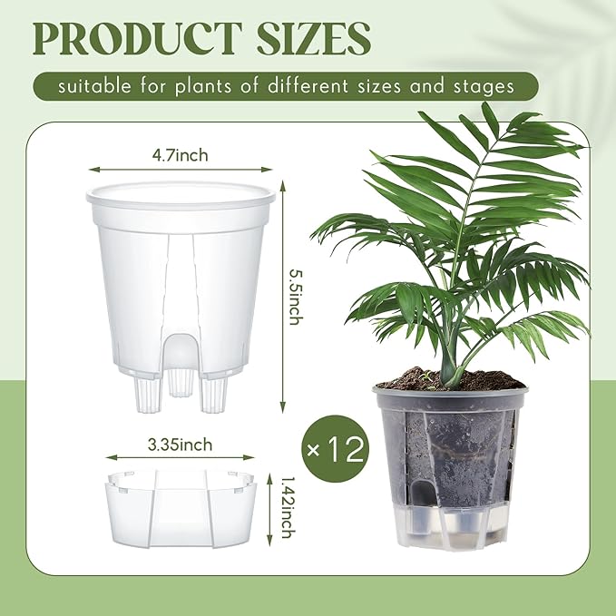 Wonderjune Self Watering Pots for Indoor Plants with Deep Reservoir and High Drainage Holes for Outdoor Plants and Flowers, Bare Root Planter (4.72'',Clear,12 Pcs)
