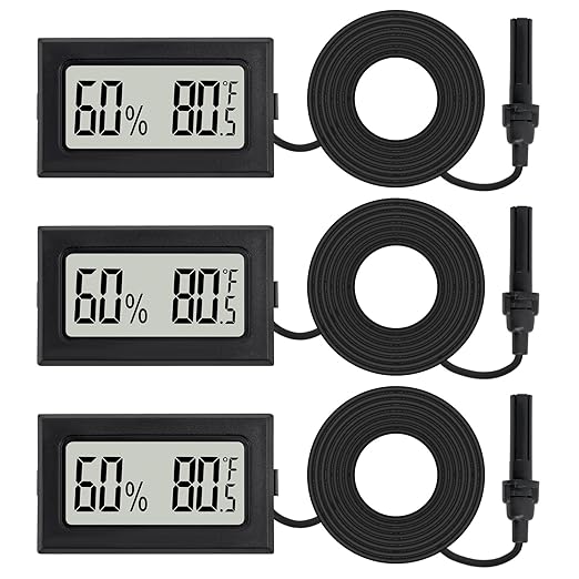 3Pcs Mini Digital Thermometer Hygrometer with Probe Electronic Temperature Humidity Gauge Meters Indoor LCD Display Fahrenheit for Humidors,Greenhouse,Garden,Incubator Reptile Terrarium