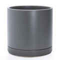 D'vine Dev 12 Inch Ceramic Planter Pot with Drainage Hole and Saucer, Indoor Cylinder Round Planter Pot, Speckled Grey, 94-O-F-3