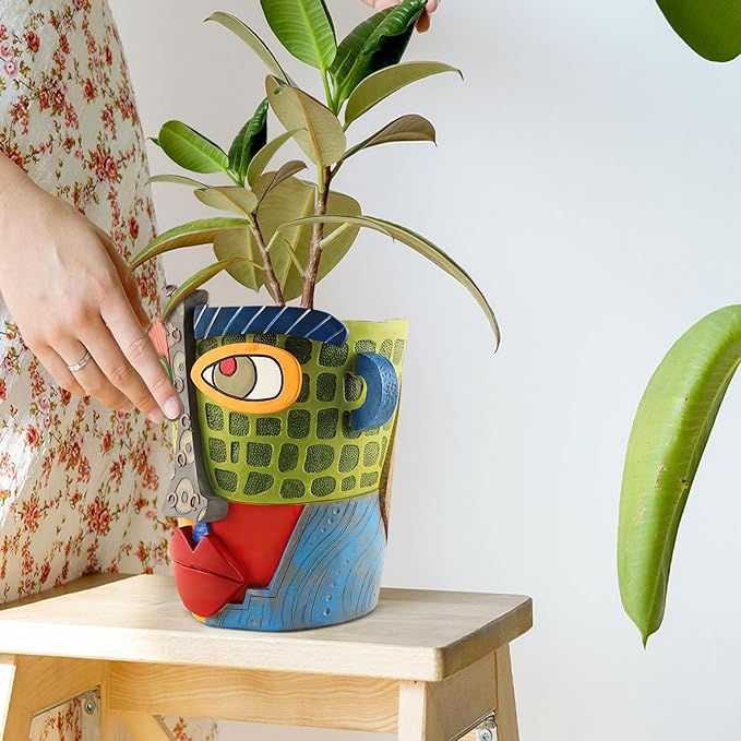 Midogaigai Abstract Face Planters Pots Head,Unique Head Planter for Indoor Plants,Funny Face Flower Pot,Colorful Plant Pots for Outdoor Garden Decor and Home Art Decoration(Modern)