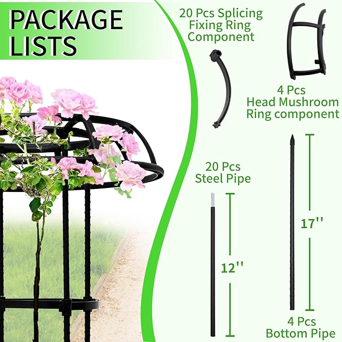 77-Inch Garden Trellis for Climbing Plants,Heavy-Duty Metal Obelisk with Mushroom Top,Stable Support for Potted Clematis,Tomato,Cucumber,Rose,Pea & Vine