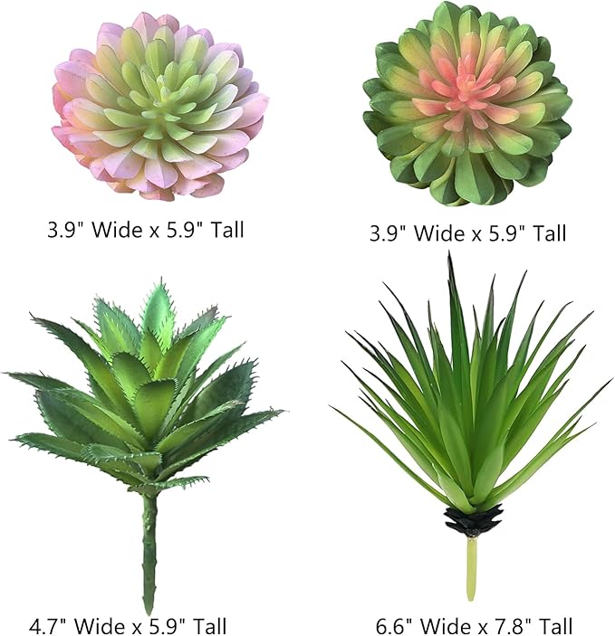 4Pcs Artificial Succulent Plants Set, Realistic Fake Succulents for Home Garden Party Decor