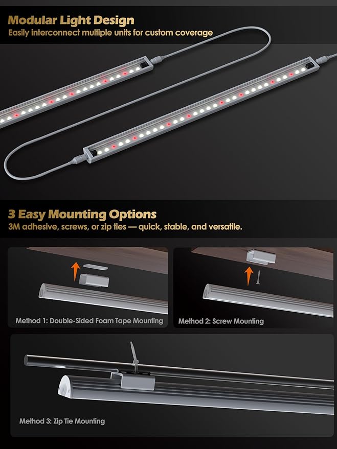 T5 Smart Grow Light for Indoor Plants,3500K Full Spectrum LED Plant Light Strips with 3/9/12H Auto Timer,Stepless Dimming,Modular Design，Plug and Play (White, 6 Pack)