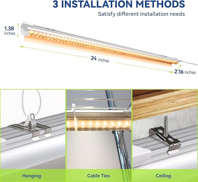 Monios-L Led Grow Lights for Indoor Plants Full Spectrum,T8 2FT 144W(6x24W) High Output Growing Strips for Seedlings,Sunlight Replacement with Reflectors, 6-Pack