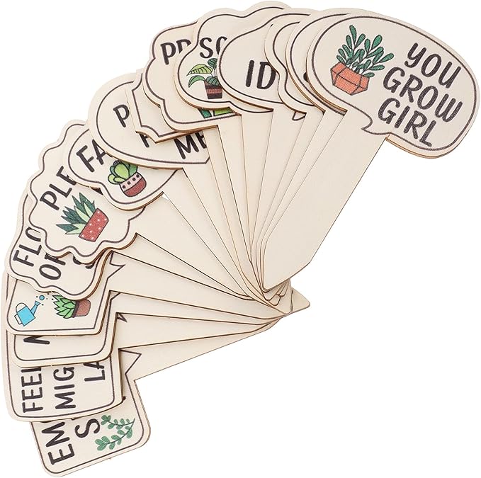 Lurrose 15PCS Wooden Garden Plant Markers Funny Printed Words Reusable Succulent and Vegetable Labels Indoor Outdoor Plant Tags Home Garden