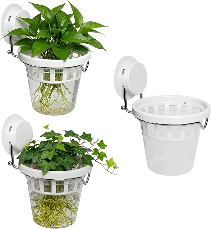3 Pcs Window Propagation Stations Plastic Wall Hanging Planter with Suction Cup Holder Window Mounted Plant for Hydroponics Plants, Home, Office, Bathroom, Living Room Decor and Any Smooth Surface