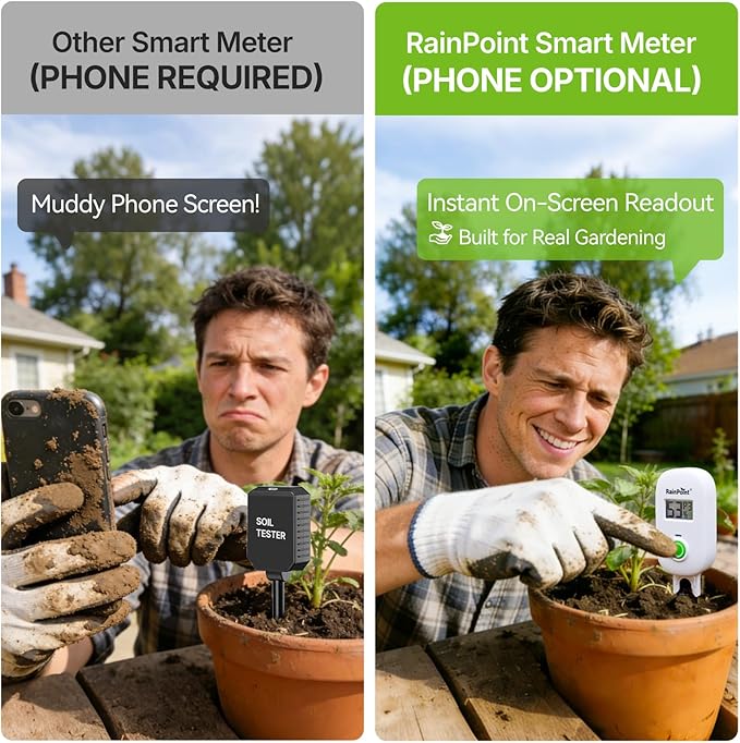 RAINPOINT Smart Digital Wireless Plant Moisture Meter Houseplants Indoor WiFi Hub Kit with Low/High Moisture Alert,Real-time Monitor Hygrometer Sensor Outdoor Gardening Push Notification&Email