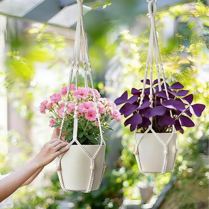 3 Pack Hanging Planters, Macrame Boho Plant Holder for Indoor Outdoor Plants, Plant Hangers with 3 Hooks for Garden Patio Home Decor