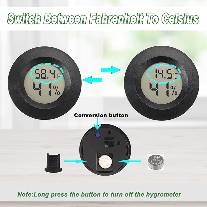 Mini Hygrometer Thermometer Digital Humidity Meter Indoor/Outdoor Humidity Monitor Reptile Thermometer for Greenhouse Garden Cellar Fahrenheit(℉)/ Celsius(℃) 2 Pack