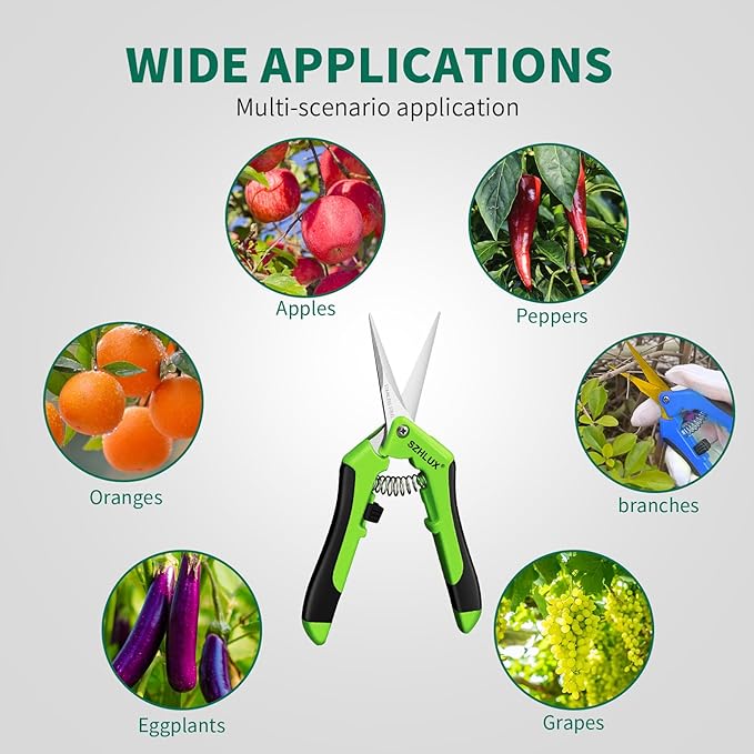 SZHLUX 6.5 Inch Gardening Scissors Hand Pruner Pruning Shears (1, Green)