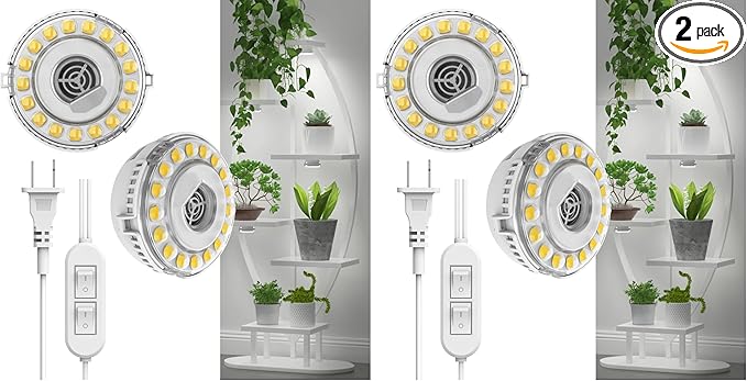 SANSI LED Puck Grow Light, 10W (150 Watt Equiv) Full Spectrum 2-Head Lamp for Plants with Ceramic Tech, Hanging Lights with ON/Off Switch for Plant Shelf Greenhouse Hydroponic (Pack of 2)