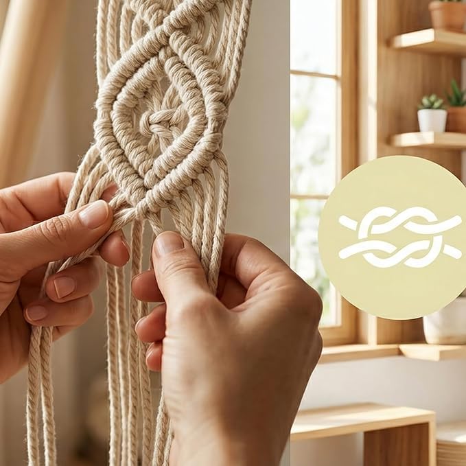 8-Pack Bohemian Macrame Plant Hanger kit, Boho Indoor Window Pot Hanger with Wooden Beads, Hanging Flower Pot Holder with Wooden Ring,Creative Handmade Boho Chic Plant Holder Length 39″